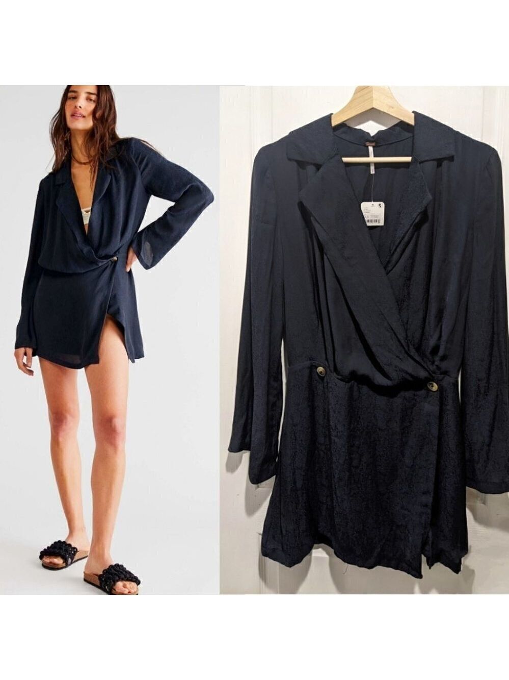 NWT Free People | Simone Blazer-inspired Wrap Dress in Black Snake Print